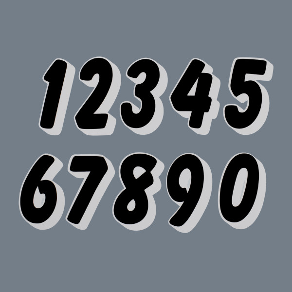 Pyramid Plastics Pyramid decals | racing numbers set 0-9 | 3d black & white